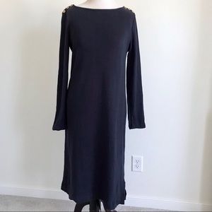 Navy Ankle Length Long Sleeve Dress